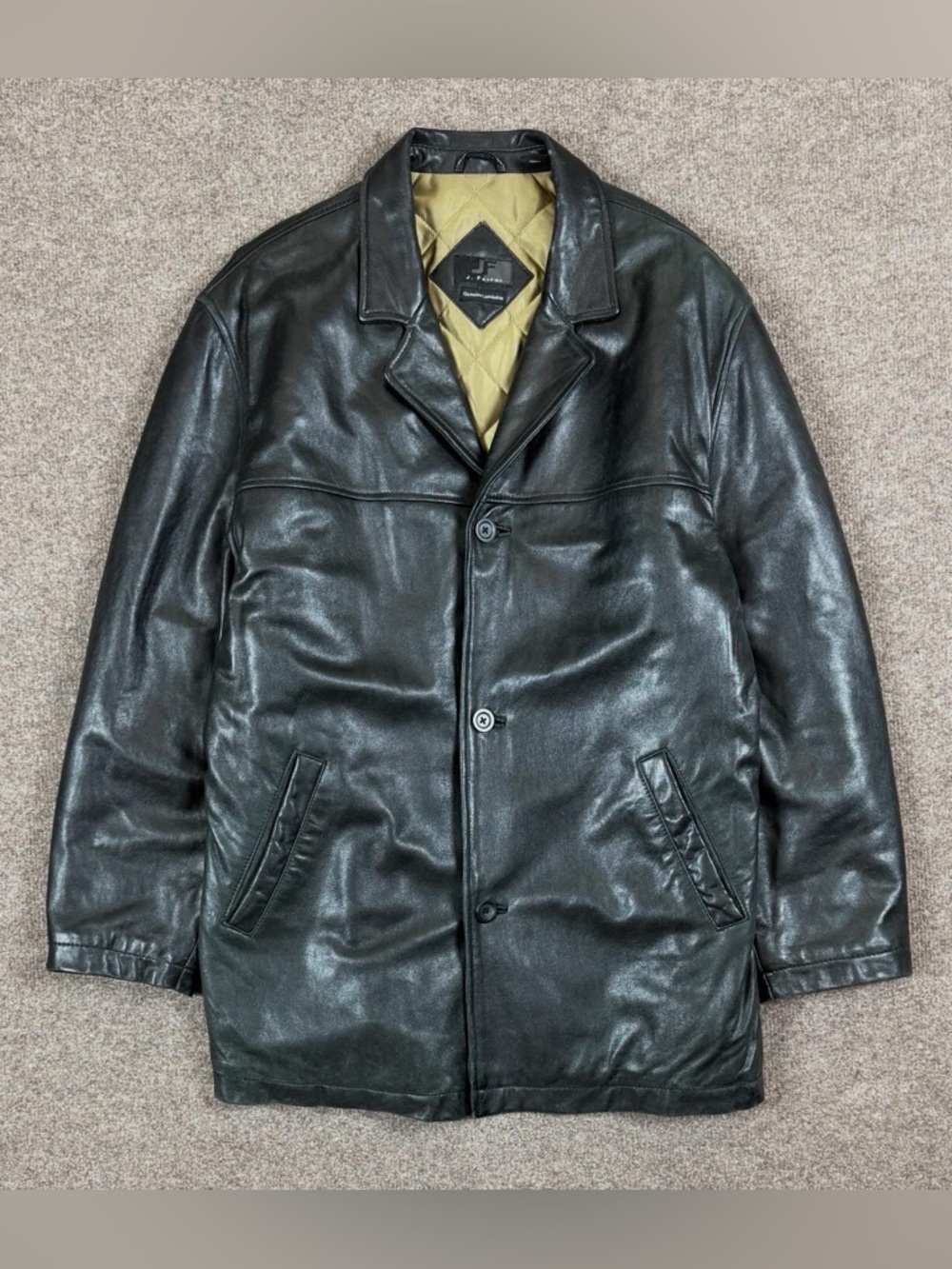 Vintage J Ferrar Black Genuine Lambskin Leather Button Front Jacket Men’s Large